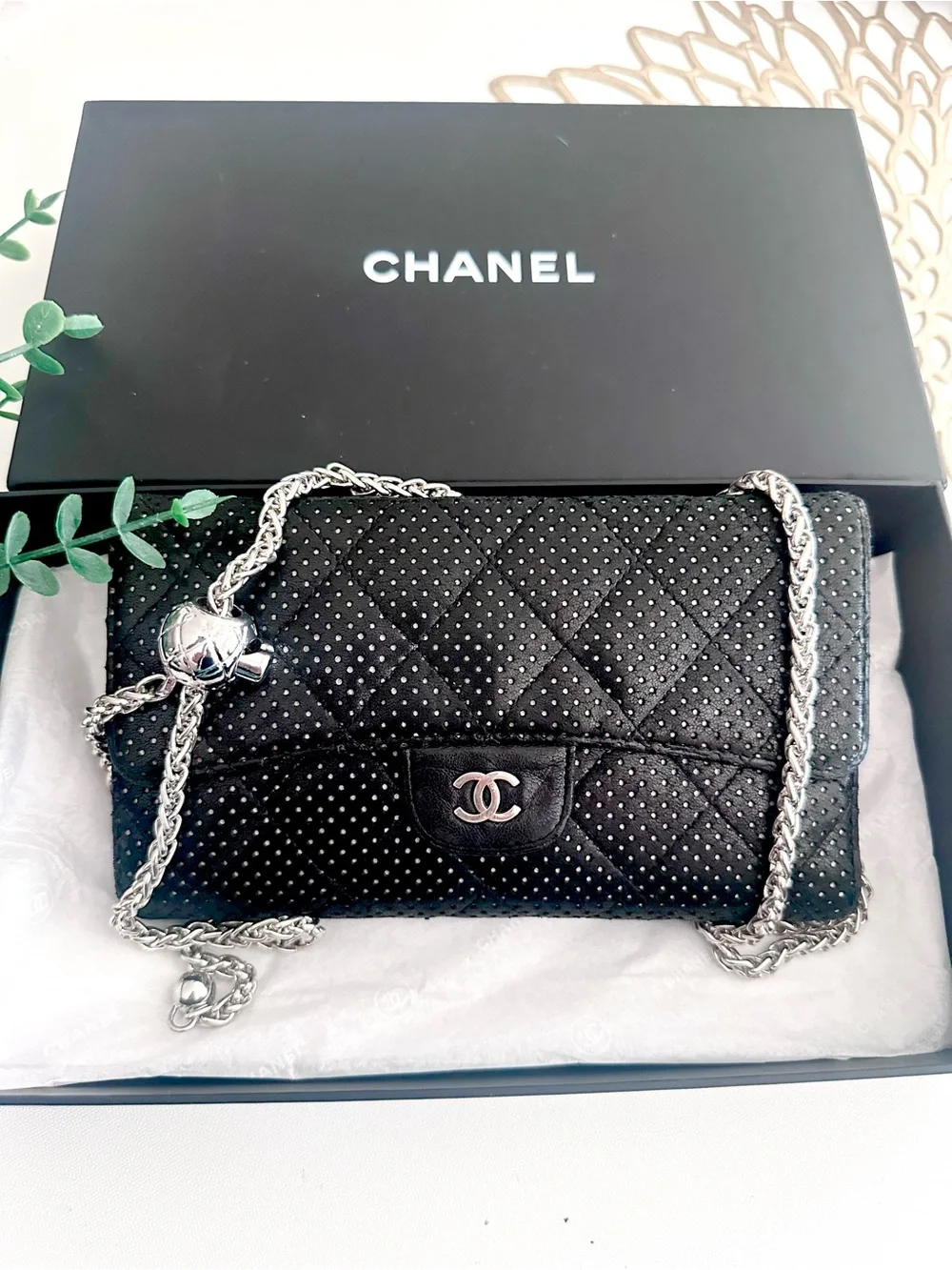 CHANEL Perforated Gusset Flap Wallet